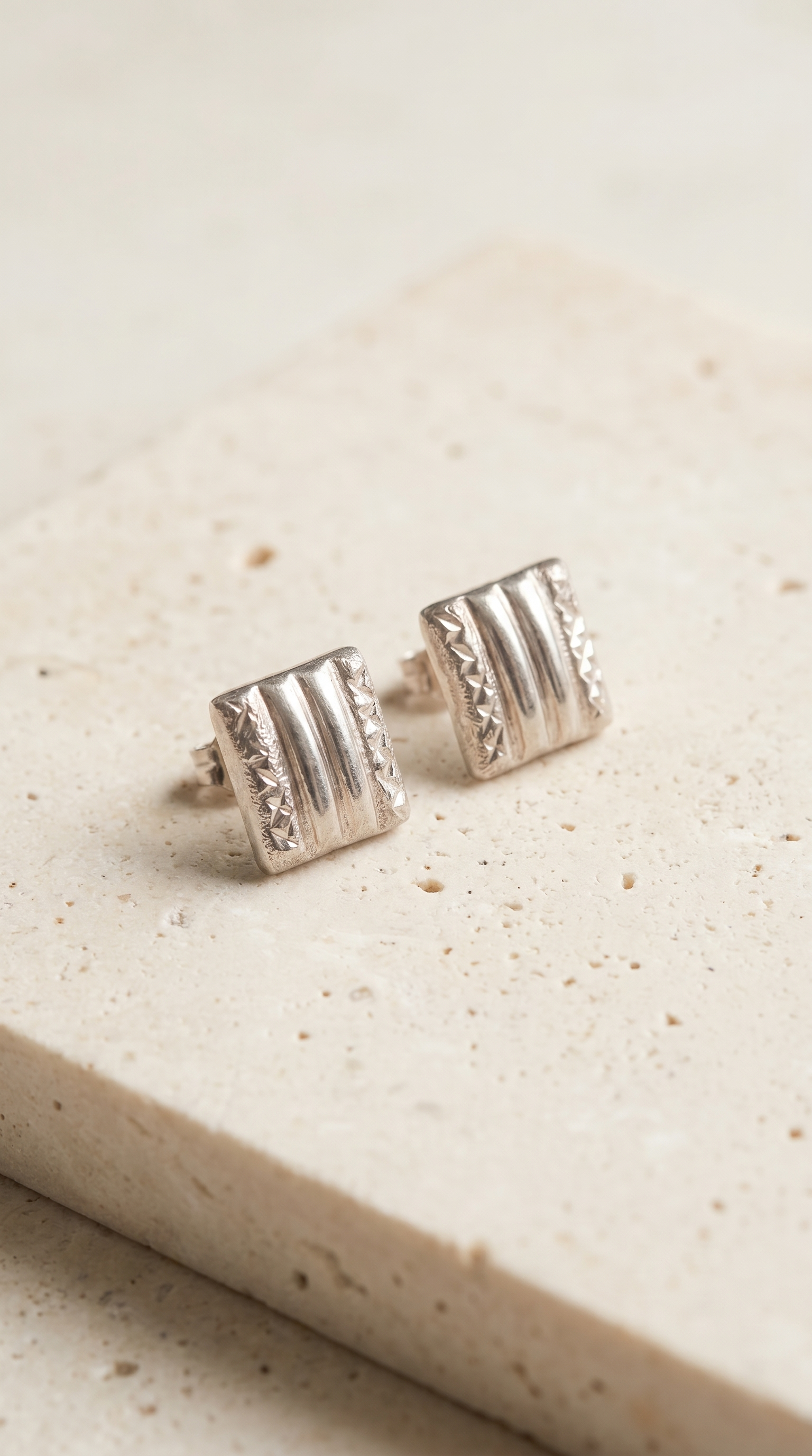 Ridged Square Stud Earrings