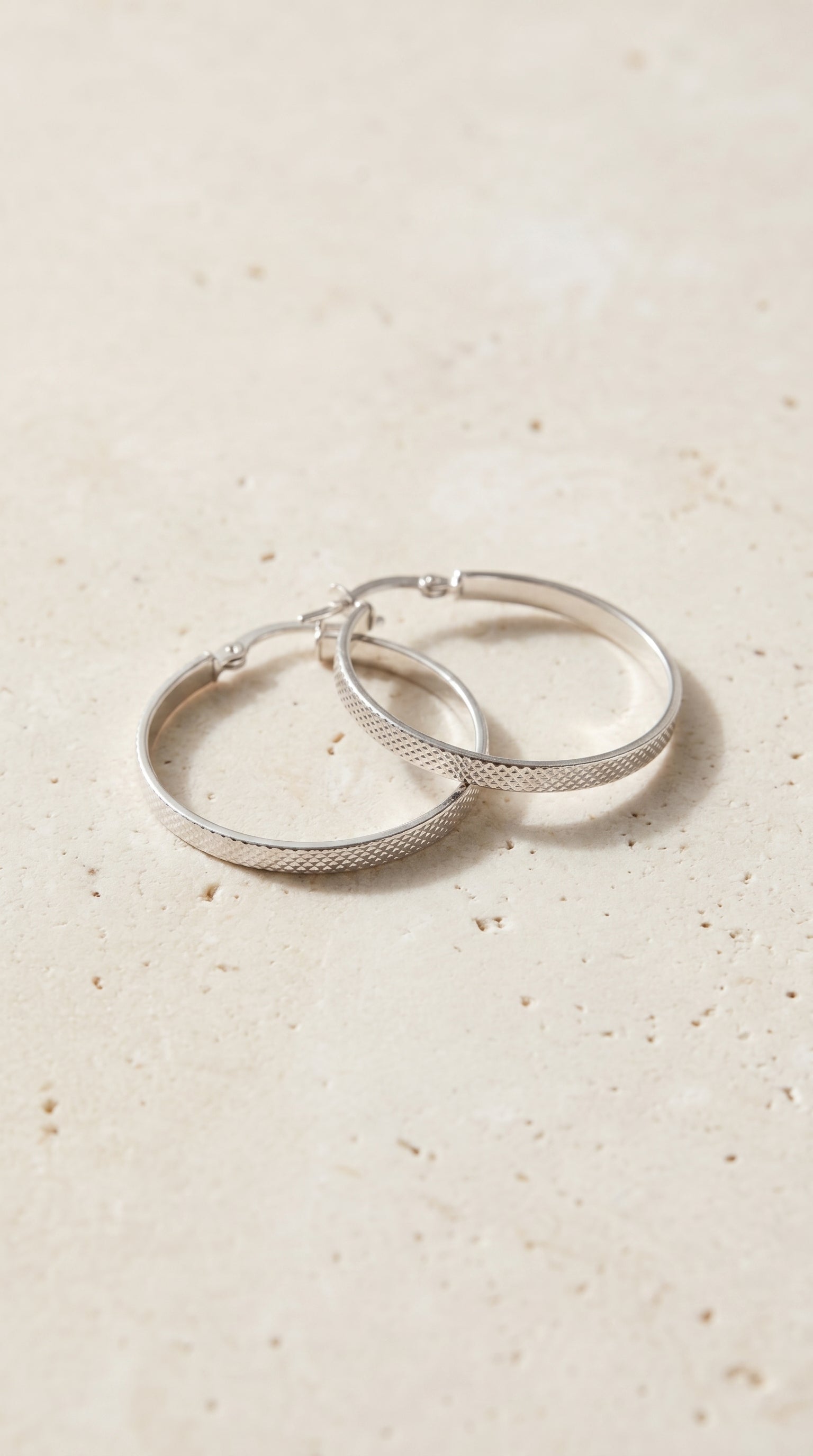 Textured Hoop Earrings | 9 Carat White Gold
