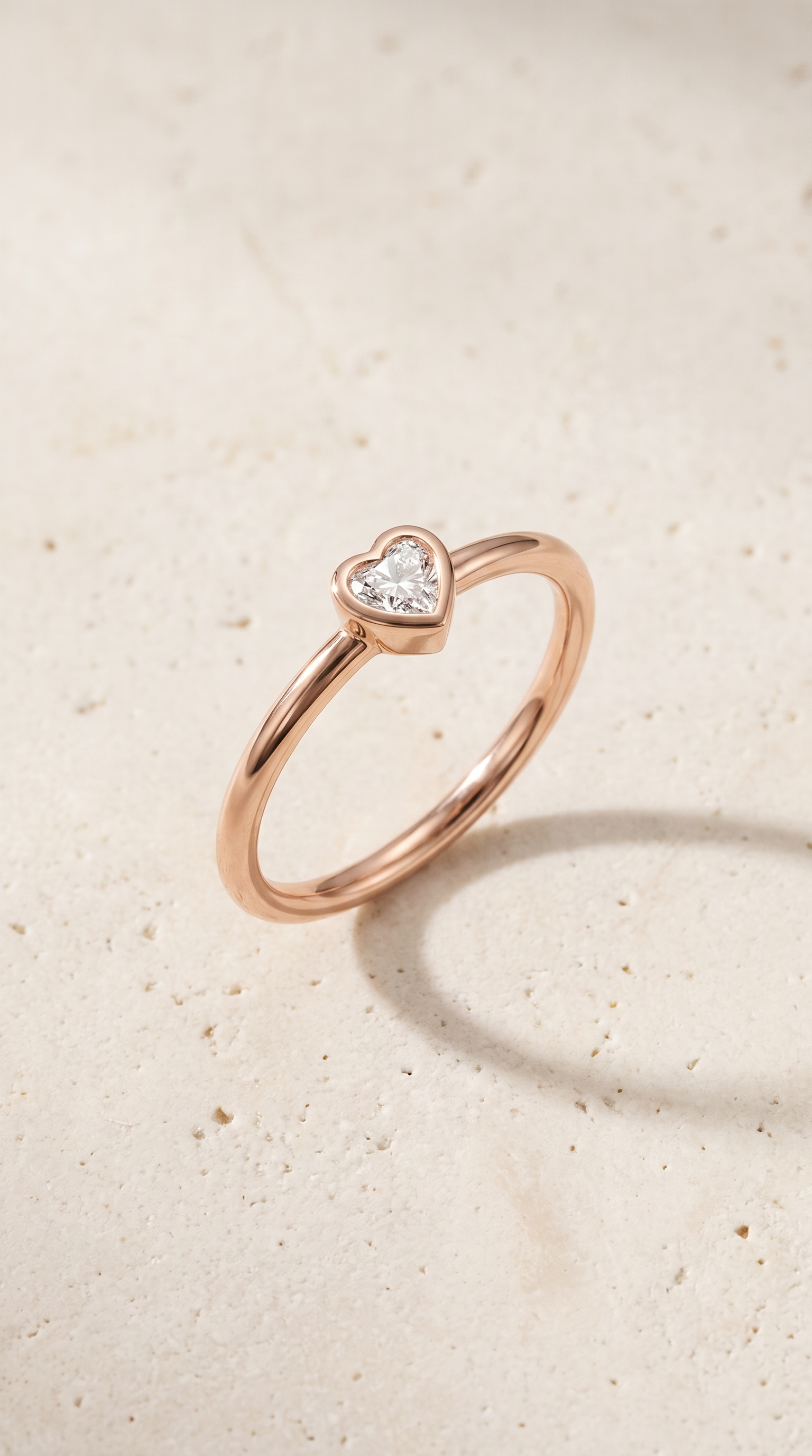 Heart Diamond Bezel Ring - 9Kt Rose Gold
