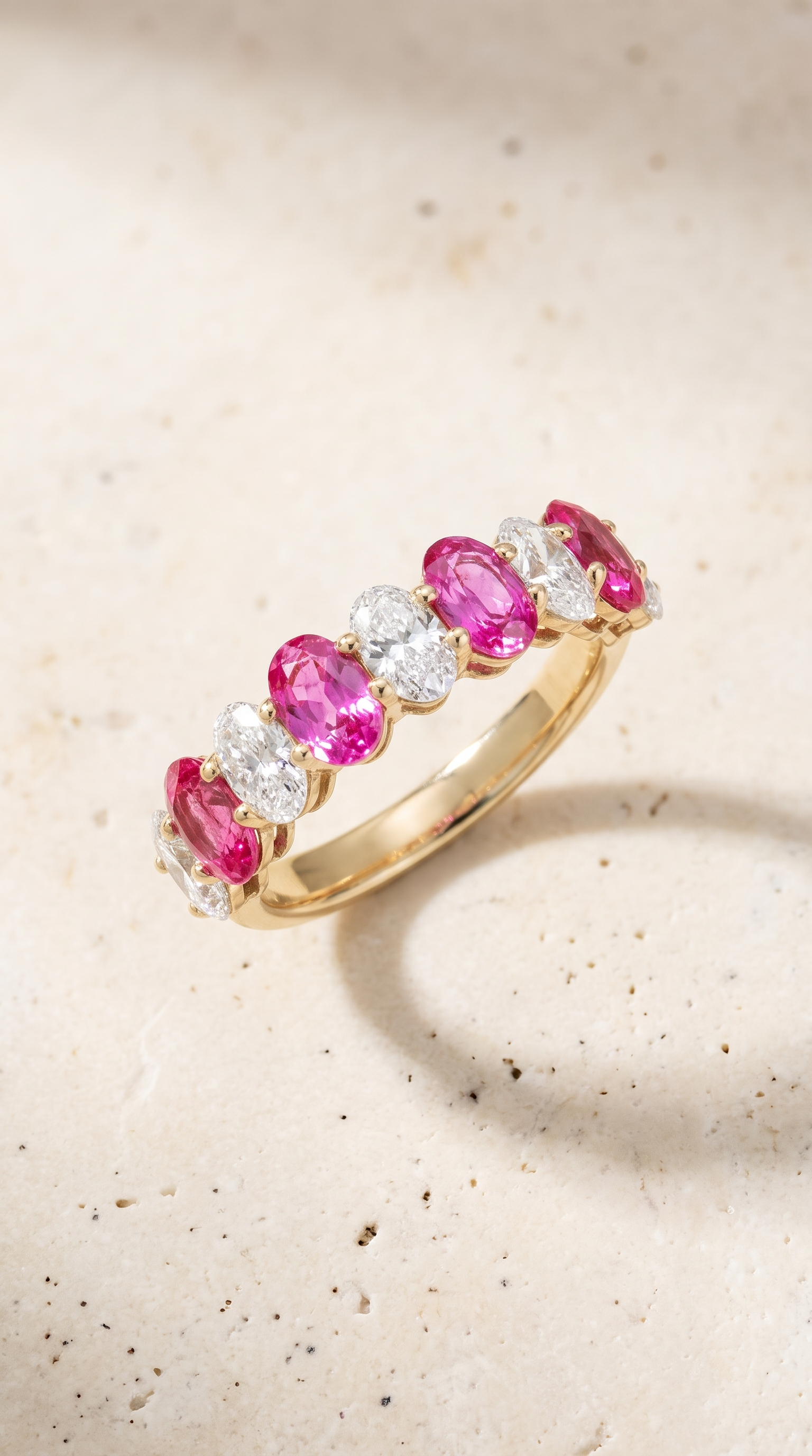 Padparadscha & Diamond Half Eternity Ring - 9Kt Yellow Gold